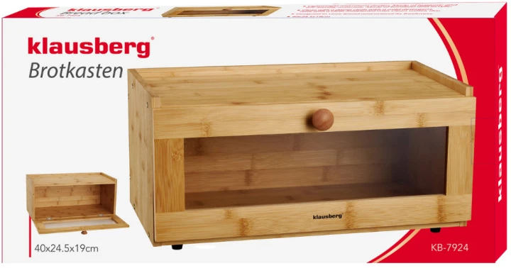 Bambukinė duonos dėžė su akrilo priekiu, 40 × 24,5 × 19 cm, Klausberg KB 7924