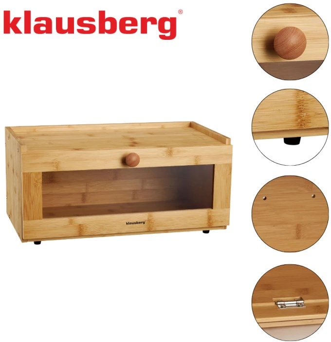 Bambukinė duonos dėžė su akrilo priekiu, 40 × 24,5 × 19 cm, Klausberg KB 7924