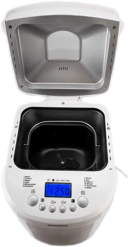 Duonkepė Duonos kepimo aparatas Daewoo DBM 600W, 600W, 900 g, 2 apskrudinimo lygiai, 12 programų, laikmatis,