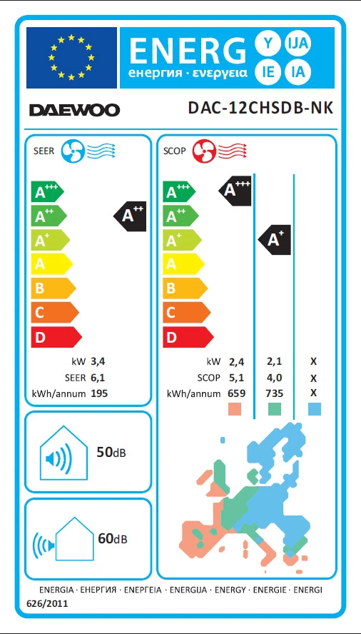 Daewoo oro kondicionierius DAC 12CHSDB NK, 12000 Btu, inverterinis, WI-FI funkcija