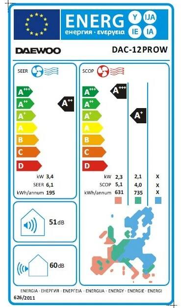 Daewoo“ oro kondicionierius DAC 12PROW, 12000 Btu, inverteris, „Wi-Fi“ funkcija