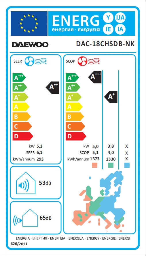 Daewoo“ oro kondicionierius DAC 18CHSDB NK, 18000 Btu, inverterinis, „Wi-Fi“ funkcija