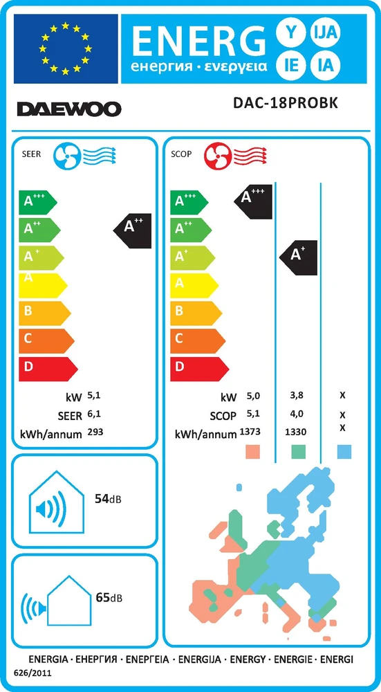 Daewoo“ oro kondicionierius DAC 18PROBK, 18000 Btu, inverterinis, „Wi-Fi“ funkcija