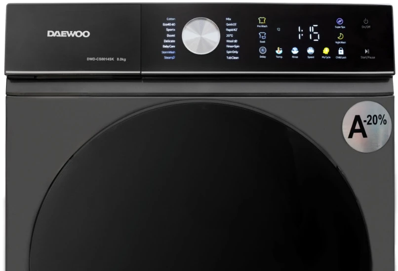 Daewoo skalbimo mašina DWD CS8014SK, 8kg, inverterinis variklis, 1400 aps./min., A klasė, 16 progr