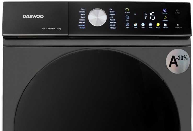 Daewoo skalbimo mašina DWD CS8014SK, 8kg, inverterinis variklis, 1400 aps./min., A klasė, 16 progr