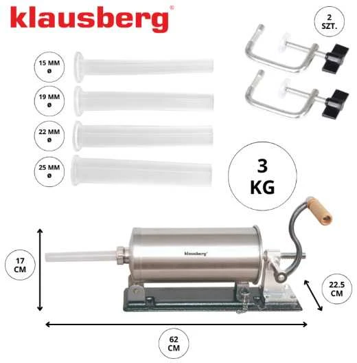 Nadziewarka Dešrų kimštuvas, 3kg talpos, horizontalus, nerūdijančio plieno, Klausberg, kb-7928