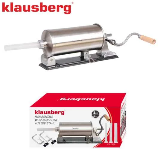 Nadziewarka Dešrų kimštuvas, 3kg talpos, horizontalus, nerūdijančio plieno, Klausberg, kb-7928