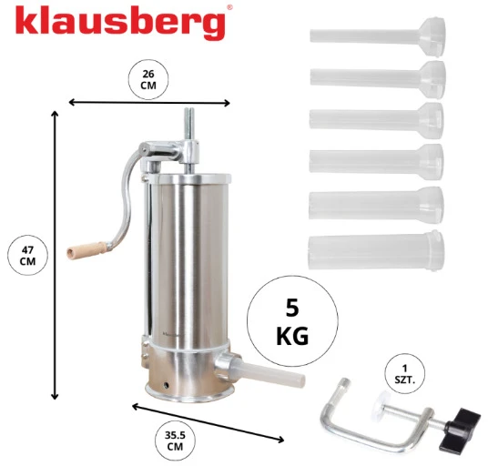 Virtuvinis kombainas Dešrų kimštuvas, talpa 5kg, vertikalus, nerūdijančio plieno, Klausberg, KB 7927