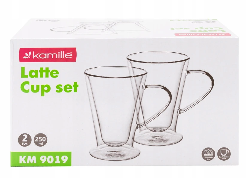Dvigubų sienelių stiklinių puodelių rinkinys (2 vnt.), po 250 ml, Kamille, 9019