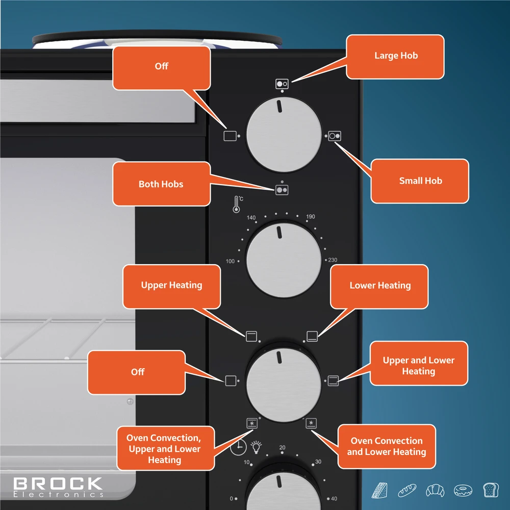 Elektrinė krosnelė Orkaitė su kaitvietėmis BROCK TO 3002 B 30L, 1600W