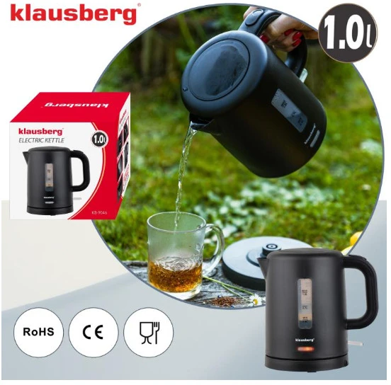 Elektrinis virdulys, turistinis, juoda, 1,0l, klausberg, kb-9046