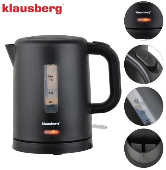 Elektrinis virdulys, turistinis, juoda, 1,0l, klausberg, kb-9046