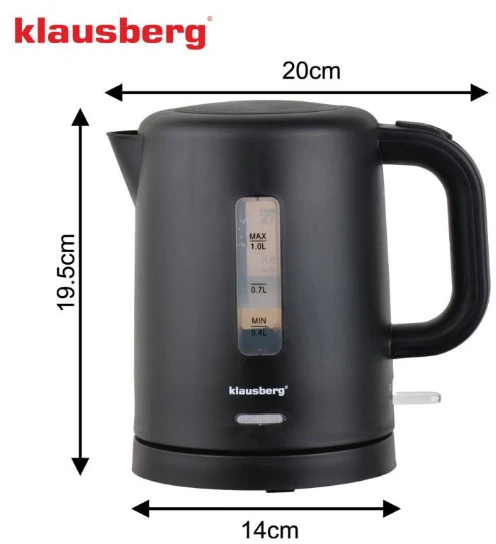 Elektrinis virdulys, turistinis, juoda, 1,0l, klausberg, kb-9046