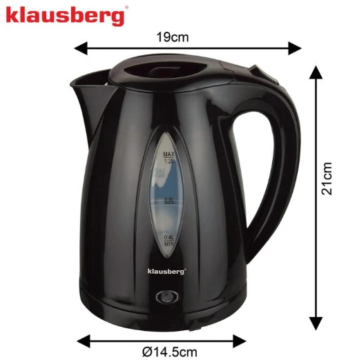 Elektrinis virdulys, 1.2 L, juodas, 900–1100 W, KB 9001, Klausberg