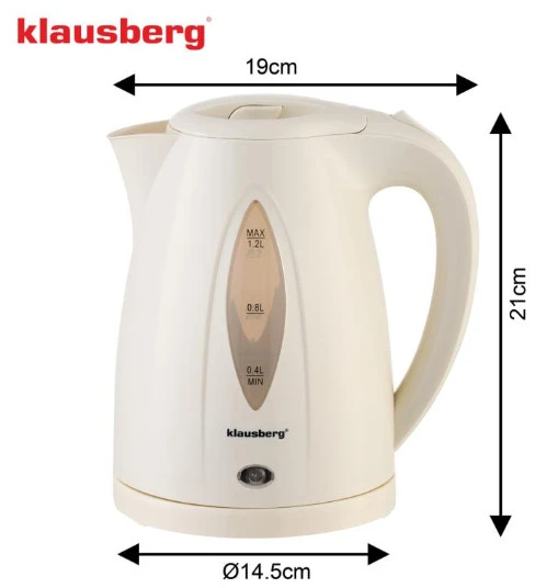 Elektrinis virdulys, 1.2 L, kreminės spalvos, 900–1100 W, KB 9002, Klausberg