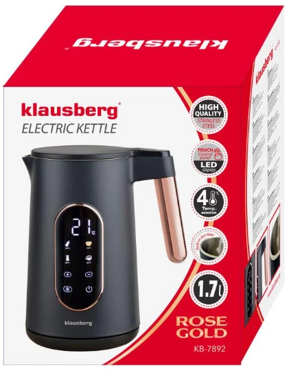 Elektrinis virdulys, 1.7L, 2200W, juodas/rožinio aukso, Klausberg, KB 7892
