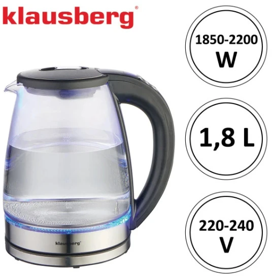 Elektrinis virdulys Klausberg KB 7887 su temperatūros ekranu 1,8 l, galia 2200 W