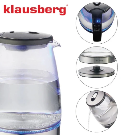 Elektrinis virdulys Klausberg KB 7887 su temperatūros ekranu 1,8 l, galia 2200 W