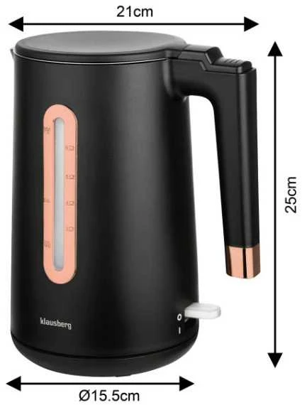 Virdulys, Elektrinis virdulys, juodas/rožinio aukso spalvos, 1,7 l, klausberg, KB-7889