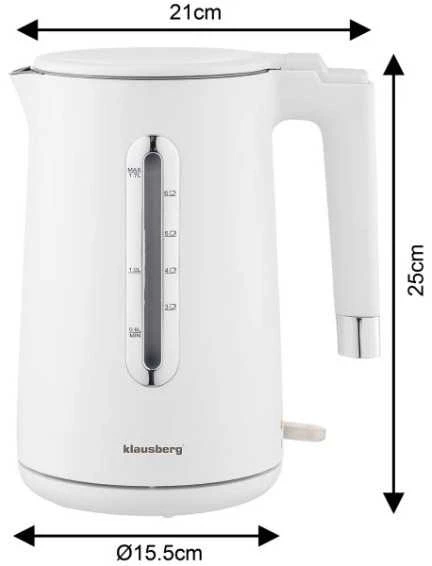 Virdulys, Elektrinis virdulys, baltas, 1,7 l, klausberg, KB-7890