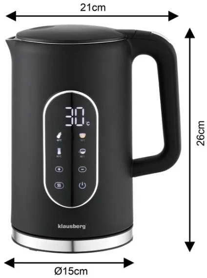 Virdulys, Elektrinis virdulys, juodas, su LED skydeliu, 1,7 l, Klausberg, kb-7891