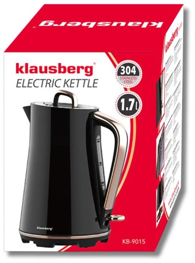 Elektrinis virdulys, nerūdijančio plieno, juodas, 1,7 l, 2200 W, KB 9015, Klausberg