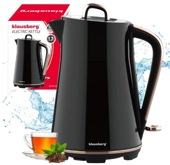Elektrinis virdulys, nerūdijančio plieno, juodas, 1,7 l, 2200 W, KB 9015, Klausberg