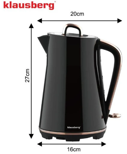 Elektrinis virdulys, nerūdijančio plieno, juodas, 1,7 l, 2200 W, KB 9015, Klausberg
