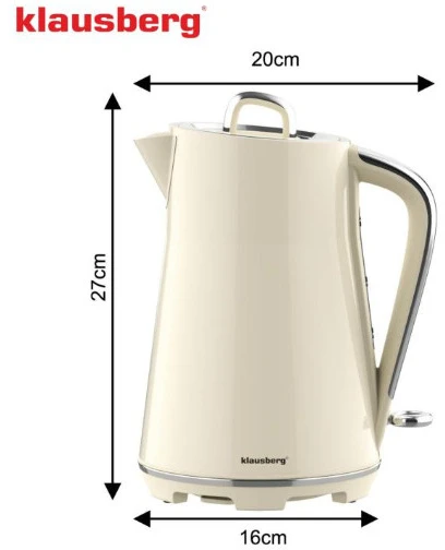 Elektrinis virdulys, nerūdijantis plienas, kreminės spalvos, 1,7 l, 2200 W, KB 9016, Klausberg