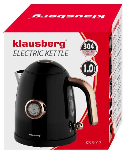 Elektrinis virdulys su termometru, nerūdijančio plieno, juodas, 1,0 l, 1200 W, KB 9017, Klausberg