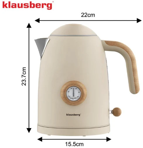 Elektrinis virdulys su termometru, smėlio spalvos, retro, 2200 W, 1,7 l, KB 9020, Klausberg