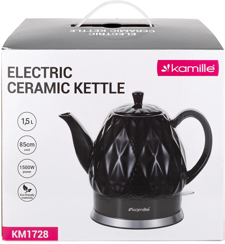 Keraminis elektrinis virdulys 1,5 l (juodas), 1200 W, 1728, Kamille