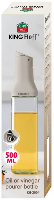 King Hoff Butelis su užpylimo vožtuvu 500 ml aliejui ir actu, stiklas, KINGHOFF KH 2004