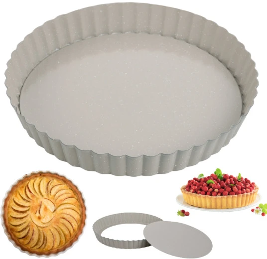 King Hoff Pyragų forma su nuimamu dugnu, 25 cm skersmens, anglinio plieno, marmurinė nelimpanti danga, smėlio spalvos, „Kinghoff“, kh-1969