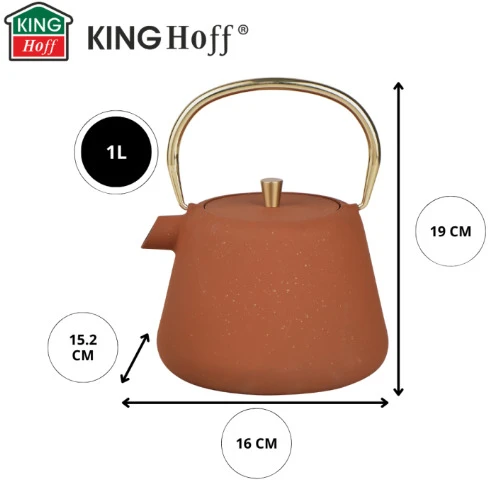 King Hoff Imbryk Ketaus arbatinukas su sieteliu, emaliuotas vidus, 1 l, surūdijusios spalvos su blizgučiais, aukso detalėmis, kinghoff, kh-1934