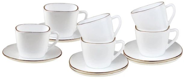King Hoff Puodelių rinkinys, 220 ml, 12 vnt., kvadratiniai, opalo balti su auksu, KINGHoff KH 1930