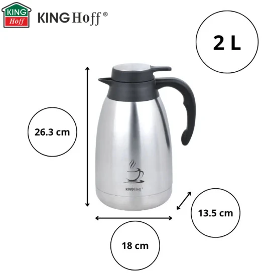 King Hoff Termosas, plieno, 2 L, dvigubų sienelių, KINGHoff, KH 1994