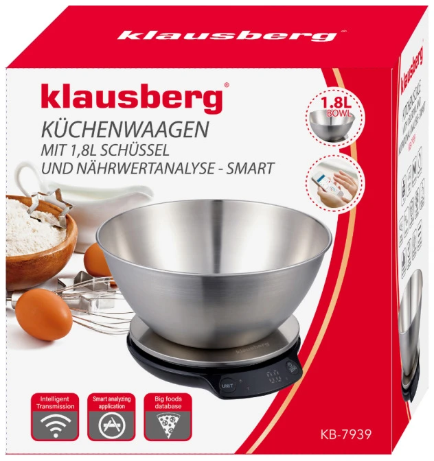 King Hoff Virtuvinės svarstyklės su dubeniu 1,8 L, KLAUSBERG KB 7939