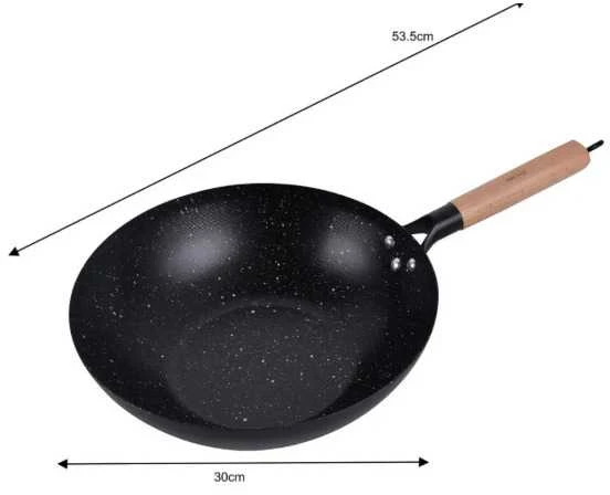 King Hoff Keptuvė Wok keptuvė 30 cm, anglinio plieno, marmurinė nelimpanti danga, medinė rankena, kinghoff, kh-1983