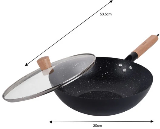 King Hoff Wok keptuvė su dangčiu, juodo marmuro, Ø30 cm × aukštis apie 9 cm, KH 1984, Kinghoff