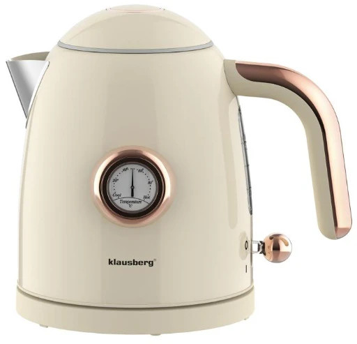 Virdulys, Elektrinis virdulys su termometru, nerūdijančio plieno, grietinėlės spalvos, 1,0 l, 1200 W, Klausberg, kb-9018