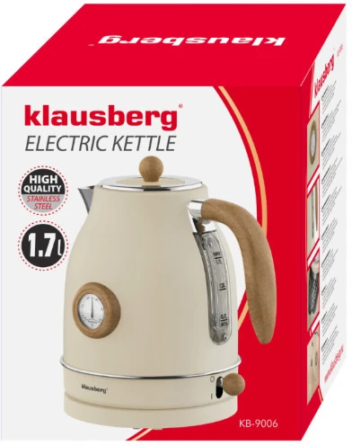 Klausberg Retro stiliaus elektrinis virdulys su termometru, 1,7 l, kreminės spalvos, 2200 W, KB 9006, Klausber
