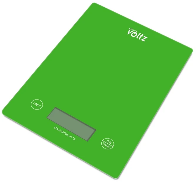 Oliver Voltz Virtuvinės svarstyklės Voltz OV51651K, 5kg, 2xAAA, LCD ekranas, žalios spalvos 20.0x14.6x1.8mm