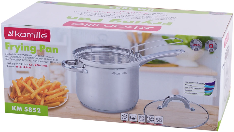 Puodas gruzdintoms bulvytėms kepti 3,5 l su dangčiu ir krepšeliu, 5852, Kamille