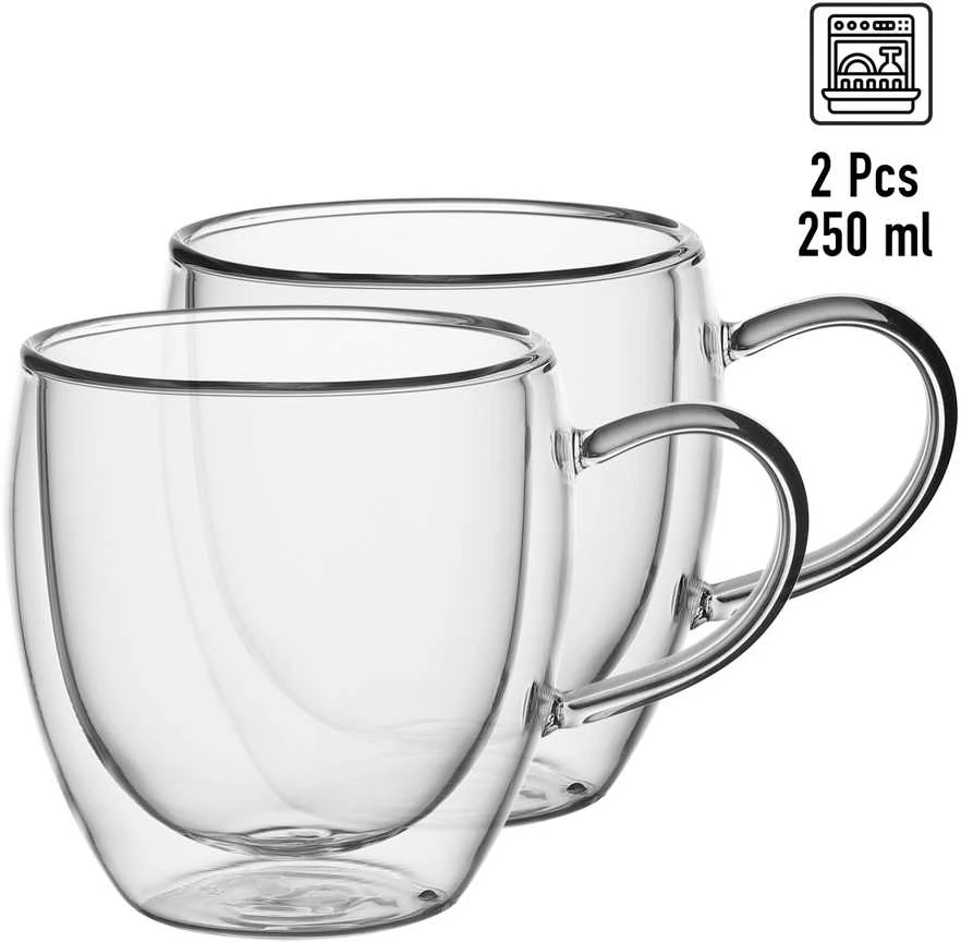 2 dvigubų sienelių stiklo puodelių rinkinys 250 ml, 9010, Kamille