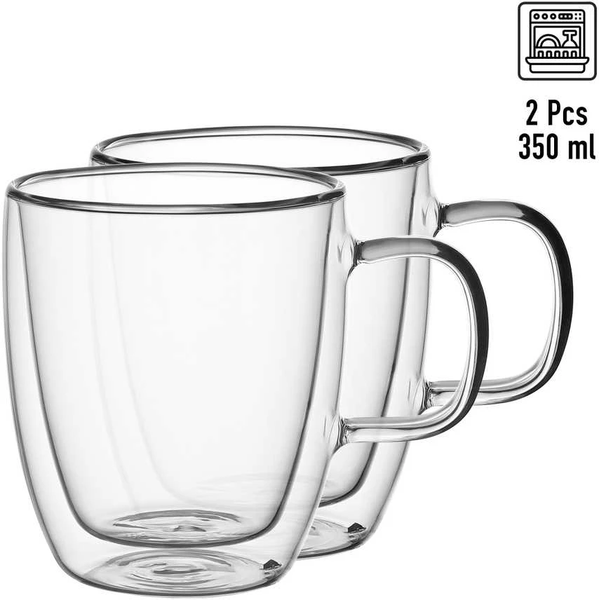 2 dvigubų sienelių stiklo puodelių rinkinys 350 ml, 9001, Kamille