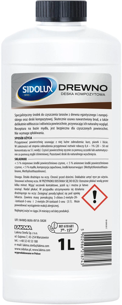 SIDOLUX HOME & GARDEN medinių ir kompozitinių terasų dangų valiklis, 1 l. 9 vnt. dėžėje.