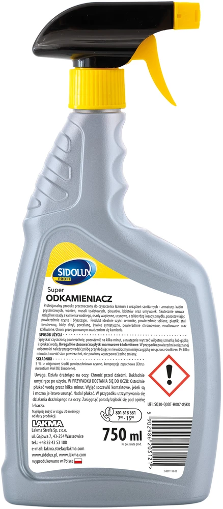 SIDOLUX PROFI kalkių nuosėdų valiklis, 750 ml. 8 vnt. dėžėje.