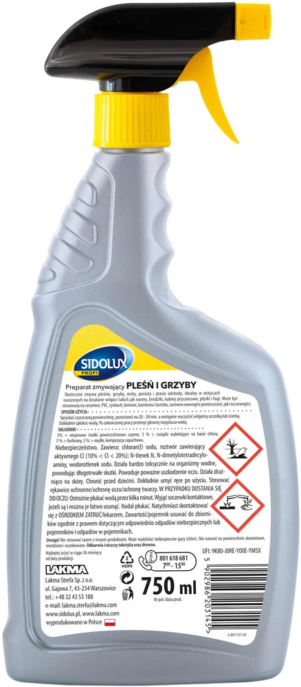 SIDOLUX PROFI pelėsio ir grybelio šalinimo priemonė, 750 ml. 8 vnt. dėžėje.