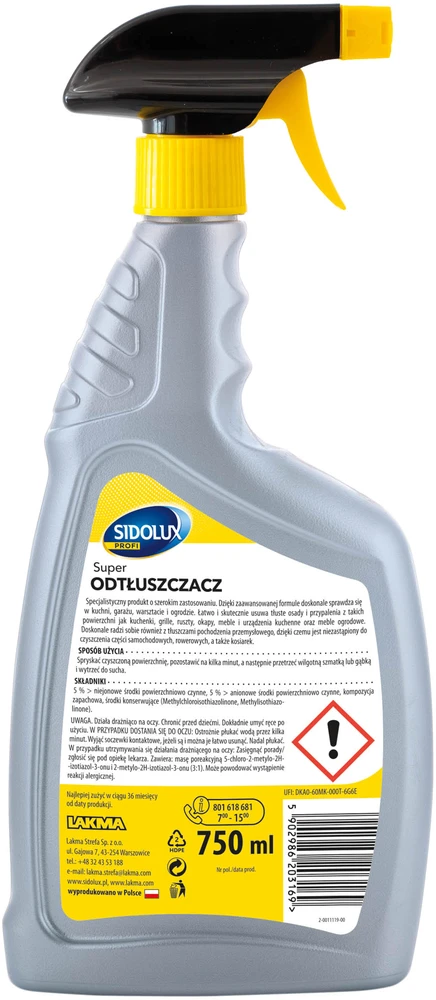 SIDOLUX PROFI riebalų šalinimo priemonė, 750 ml. 8 vnt. dėžėje.